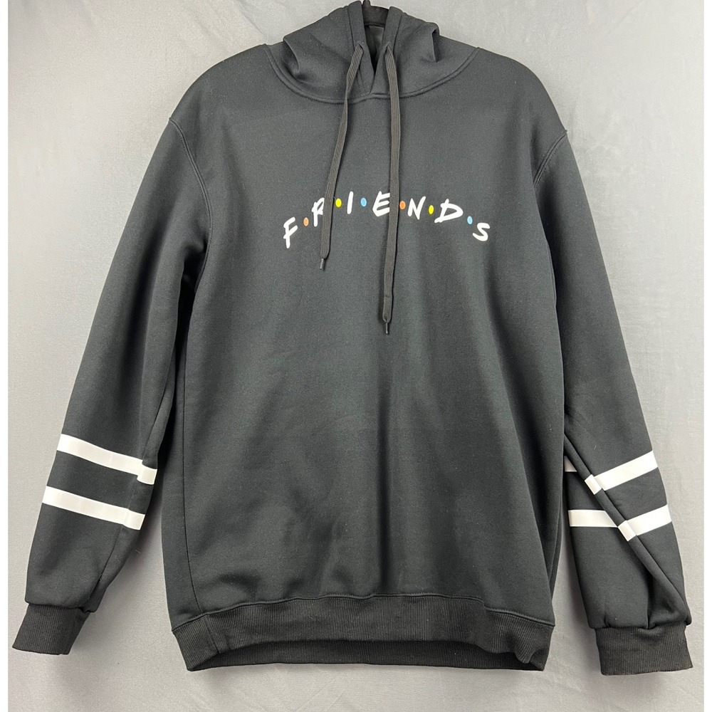 Friends Hoodie Women 2XL Black Varsity Stripe Graphic TV Show Sweatshirt Good